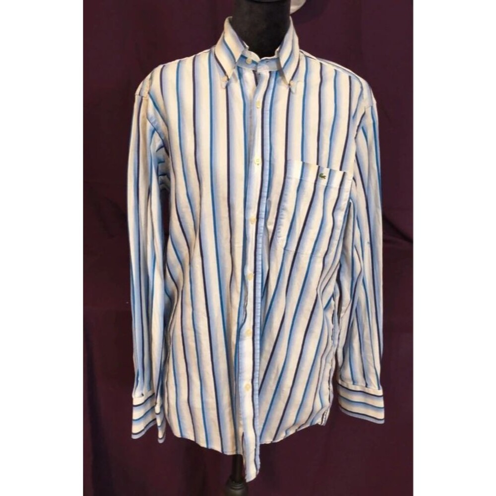 Lacoste Striped Long Sleeve Button-Down Shirt Mens Medium 40